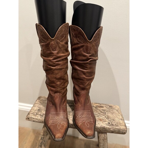 Steve Madden Brown Soft Saddle Leather Slouch Cowboy Boots Y2K Vintage Women’s 8 - Picture 2 of 15